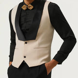 Riolio  Men Vest Pink With Black Lapel Waistcoat For Wedding Birthday Business Banquet Work Set Men Suit Vest