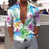 Riolio Spring Autumn Men Hawaiian Shirts Turn-down Collar Buttoned Tops Men's Casual Tropical Printed Long Sleeve Shirt Streetwear