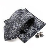 Riolio  New Men's Polyester Tie Pocket Square Cufflink Set Green Wine Red Brown Paisley Flower Necktie Business Party Accessories Gifts
