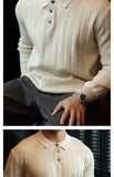 New Japanese Business Men Polo Sweater Light Luxury Knit Slim-fit Long Sleeve Pullover Premium Solid Color Basic Knitwear M-3XL