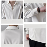 Riolio 2024 New Men's Top Lightly Mature Spring New Pullover Long Sleeve Shirt Casual  Anti-Wrinkle White Business Luxury Genuine Goods