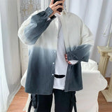 Riolio  Hong Kong Style Small Fresh Gradient Color Long-sleeved White Shirt Korean Style Trendy Shirt Men's Versatile Loose