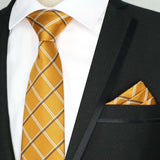 Riolio  Newest Tie Set 8CM Mens Necktie Handkerchief Neck Ties Sets For Man Yellow Color Plaids Stripes Jacquard Cravat Business Party