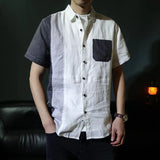 Riolio  Loose Summer Thin Spliced contrasting Color Short-sleeved Linen Shirt Retro Casual Cardigan