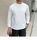 Riolio  New Autumn Fashion Men T-shirt Light Luxury Solid Color Long Sleeve Tops Leisure Streetwear Casual O Neck Basic Shirts M-3XL