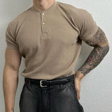Riolio Summer New Luxury Solid Waffle Collar Button Polo Shirt Men Loose Korean Simple Trend Versatile Fashion Cotton Short Sleeved Top