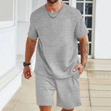 Riolio Summer Fashion Men's Set Jacquard Texture Men's Wear Crew-neck Short-sleeved T-shirt And Short Two-piece Set Free Shipping