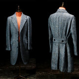 Riolio  Men Suits Plaid England Style Overcoat Outerwear Suits Regular Fit Extra Long Jacket Blazer Wool Blend New
