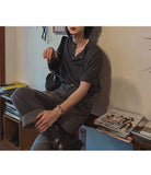 Riolio New Fashion Korean Style Men T-shirt Light Luxury Henry Collar Tops Casual Loose High Quality Solid Color Half Sleeve Tees M-2XL