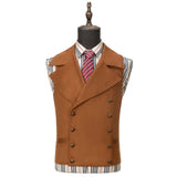 Riolio  Men Vest Brown Double Button Frosted Velvet Waistcoat For Banquet Birthday Wedding Business Work Formal Set Men Suit Vest