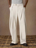 Riolio  Mens Casual Loose Pleated Wide Leg Chino Pants For Summer Autumn Daily Wear