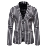 Riolio Men New Casual Large Size Suit Jacket Blue and White Stripes with Two Buttons Mens Formal Jacket Blazer Men Size M-5XL