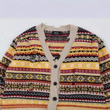 Riolio Retro Rainbow Striped Cardigan Sweater Men's Autumn New Trendy Su Outwear Y2k Knitwears Oversize Raw Edges Frayed Sweatercoat