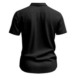 Riolio Summer New Solid Color Linen Men's Shirt Turn-down Collar Short Sleeve Men's Loose Casual Pocket Outdoor Vacation Shirt