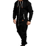 Riolio Mens Onesie Jumpsuit Pajamas Long Sleeve Sweatpants Pure Color Splicing Autumn Winter Casual Hoodie Male Zipper Jumpsuit