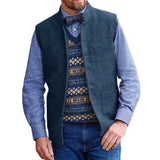 Riolio  Men Vest Brown Herringbone Single Button Stand Collar Waistcoat For Wedding Business Banquet Work Daily Casual Men Suit Vest