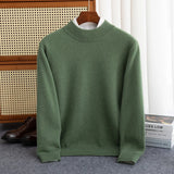 Men's 100% Wool Pullover Half-high Collar Sweater Autumn Winter Warm Solid Color Knit Sweater Business Casual Top