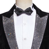 Riolio  Black Elegant Beaded Men's Velvet Suit Set 2 Pieces Wedding Groom Sets Autumn Peak Lapel Slim Fit Suits Banquet Party Wear