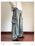 Riolio  Cargo Jeans Men Street Dance Loose Trousers Youth Trend Elastic Waist Pants Straps Decoration Big Pockets Workwear Hip Hop