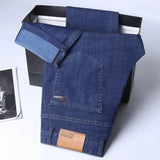 Riolio New Ice Silk Thin Denim Jeans For Men Blue Straight Stretch Cotton Pants Business Casual Lightweight Trousers Spring Summer