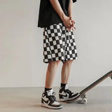 Riolio  Checkerboard Casual Men Summer Thin American Retro Sports Straight Five-point Pants