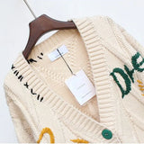 Riolio Embroidery Patchwork High Street Thick Knit V-Neck Women's Cardigan Sweater Single Breasted Cardigan For Women Clothing Winter