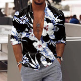 Riolio Spring Autumn Men Hawaiian Shirts Turn-down Collar Buttoned Tops Men's Casual Tropical Printed Long Sleeve Shirt Streetwear