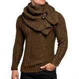 Riolio 2Pcs/Set O-Neck Long Sleeve Twist Ribbed Cuffs Men Sweater Scarf Autumn Winter Solid Color Thickened Warm Sweater Jumper Scarf