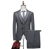 Riolio  Slim Fit Two Button Casual Striped Three Piece Suit Wedding Groomsmen Dress Set Korean Style Business Leisure Wedding Suit