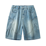 Riolio Summer New Baggy Denim Shorts Fashion Casual Straight Harajuku Jeans Male Vintage Wash Drawstring Short Pants Streetwear