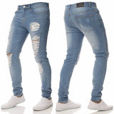 Riolio  Men Fashion Street Style Ripped Skinny Jeans Vintage Wash Solid Denim Trouser Mens Casual Slim Fit Pencil Denim Pants Hot Sale