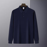 Riolio  New American Retro Men Polo Shirt Light Luxury Solid Color Slim-fit Commuting Long Sleeve T-shirt Leisure Business Pullover Tops