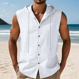 Riolio  Loose Casual American Style Men's Summer Linen Hooded Sleeveless Shirt Hip Hop Trendy Top Comfortable Breathable Garment