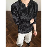 Riolio  Spring Long Sleeved T-shirt Men Fashion Retro Tie Dye T-shirt Men Streetwear Korean Loose V-neck T Shirt Mens Top Large Size