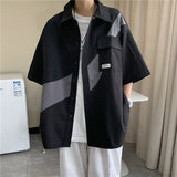Riolio  Contrast Color Splicing Workwear Short-sleeved Shirt Men Summer Japanese Casual Versatile Jacket