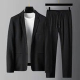 Riolio Striped Pleated Men Blazer Pants Set Men Set Pleated Drawstring Loose Lapel Pockets Thin Formal Business Business Two-piece Suit