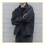 Riolio Jackets Men Autumn Pockets Casual Patchwork Loose Windbreaker Stripe Zipper Stand Collar Waterproof Outdoor Sports Bomber Jacket