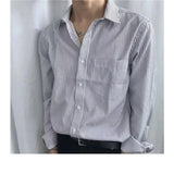 Riolio  New Korean Style Slim Striped Long-sleeved Shirt for Men Hong Kong Style Casual Retro Square Collar Loose Large Size Men's Shirt