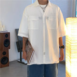 Riolio Summer Short Sleeved Shirt Men Pocket Casual Shirt Men Japanese Streetwear Loose Ice Silk Shirts Mens White Shirt Plus Size 4XL
