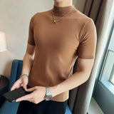 Riolio  Spring Autumn New Short Sleeve Knitted T-shirts For Men Solid Color Slim Fit Tee Fashion Commuter Korean Tops Male Clothes