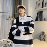 Riolio Striped Black T-shirts Men Preppy Stylish College Long Sleeve Harajuku Japanese Handsome Casual Baggy All-match Streetwear Cool