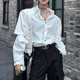 Riolio  Spring And Summer Men's Solid Color Stitching Long-Sleeved Shirt Retro Fashion Trend High Street Loose Casual Niche Men's Tops