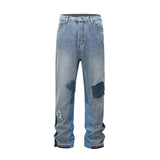 Riolio Patchwork Washed Wide Denim Jeans Y2k Street Wear Splicing Patches Damaged Flare Pants Jeans for Men