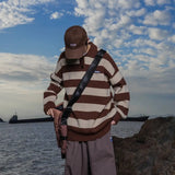 Riolio American autumn and winter high street men and women trendy personalized striped lapel shirts for couples loose retro casual top