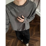 Riolio  Spring Long Sleeved T-shirt Men Fashion Black Casual Knitted T-shirt Men Streetwear Korean Loose Pleated T Shirt Mens Tops