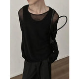 Riolio  Summer New Men's T-shirt O-neck Off Shoulder Long Sleeve Knitted Tees Top Man Thin Breathable Loose Casual T-shirt For Male
