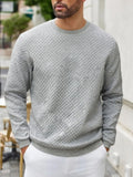 Riolio  Men's Quilted Crew Neck Sweatshirt Casual Long Sleeve Textured Pullover For Daily Wear