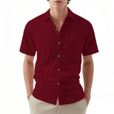 Riolio  New Summer Short Sleeve Casual Shirts Men Solid Turn Down Collar Breathable Beach Shirts Male Single Breasted Daily Blouse