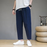 Riolio  Men's Summer Thin Cotton Linen Loose Fit Casual Pants Straight Leg Nine-Tenths Length Faionable Versatile Low Maintenance