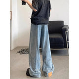 Riolio  Hong Kong Style Wide-leg Jeans for Men in Spring Autumn New Style Loose-fitting Trendy Pants